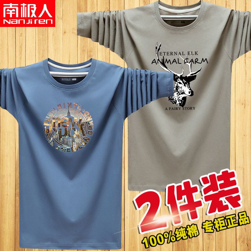 长袖T恤男大码潮流宽松薄款体恤男装上衣打底衫1/2高清大图