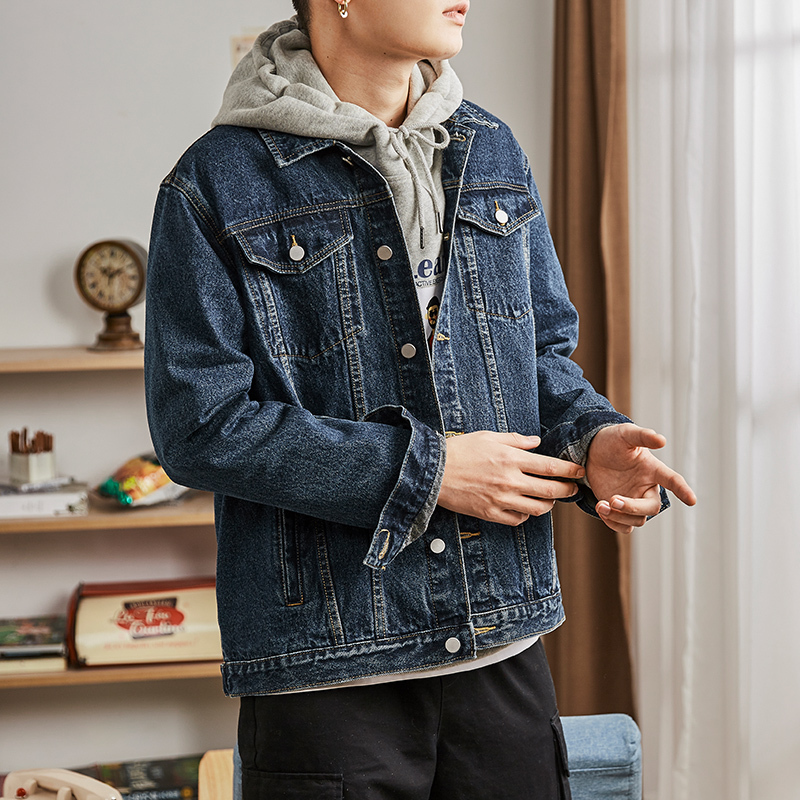 9元]唐狮牛仔外套男春秋季韩版原色潮流宽松帅气牛仔衣夹克休闲牛仔服