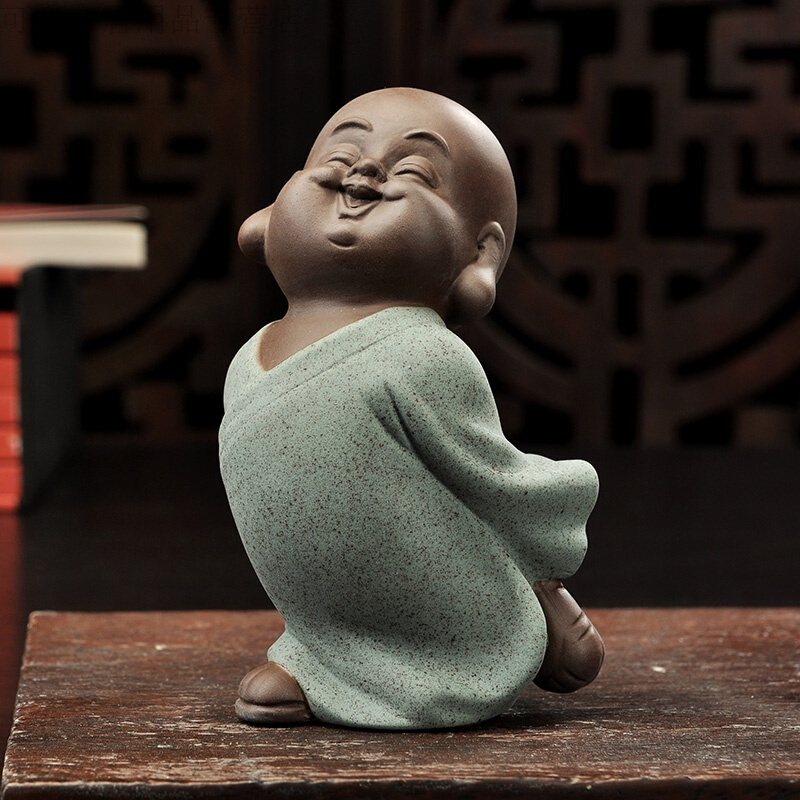 18新款时尚陶瓷紫砂彩砂小和尚茶宠摆件茶具茶道配件桌面茶盘摆设茶具摆件装饰茶宠茶盘