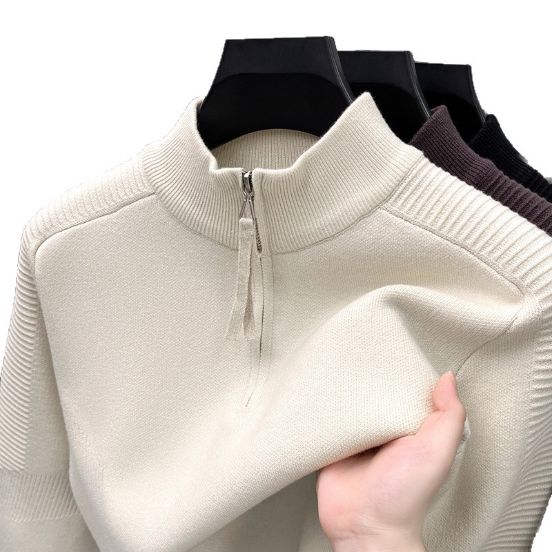 莱赛尔半高领拉链加厚毛衣男2025秋冬季高品质保暖打底男士针织衫高清大图