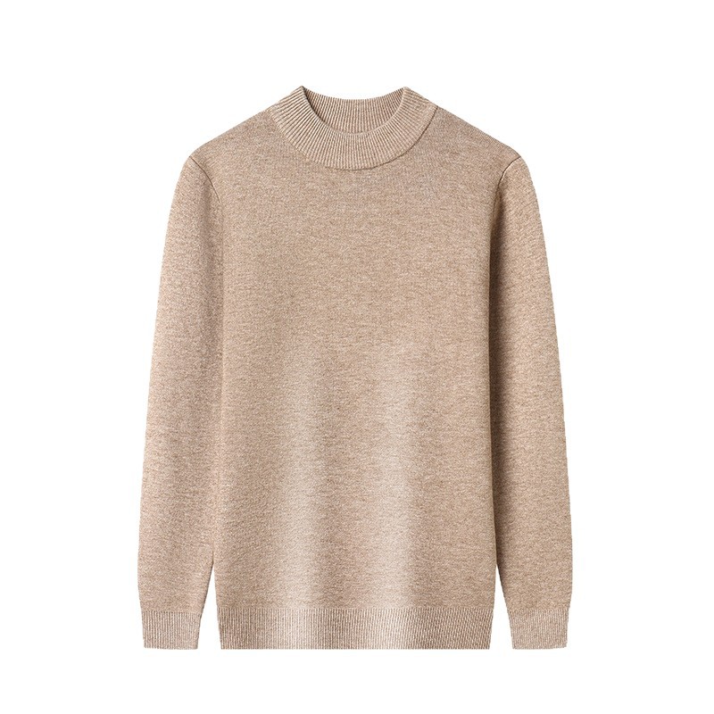 一体绒半高领毛衣男2025秋冬加绒加厚纯色保暖打底男士针织衫高清大图