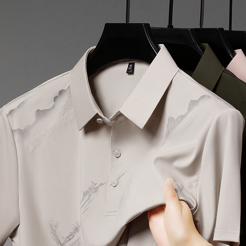 恒源祥2025夏季新款男士冰丝透气短袖套装中年运动休闲薄款爸爸装 米色 165/M