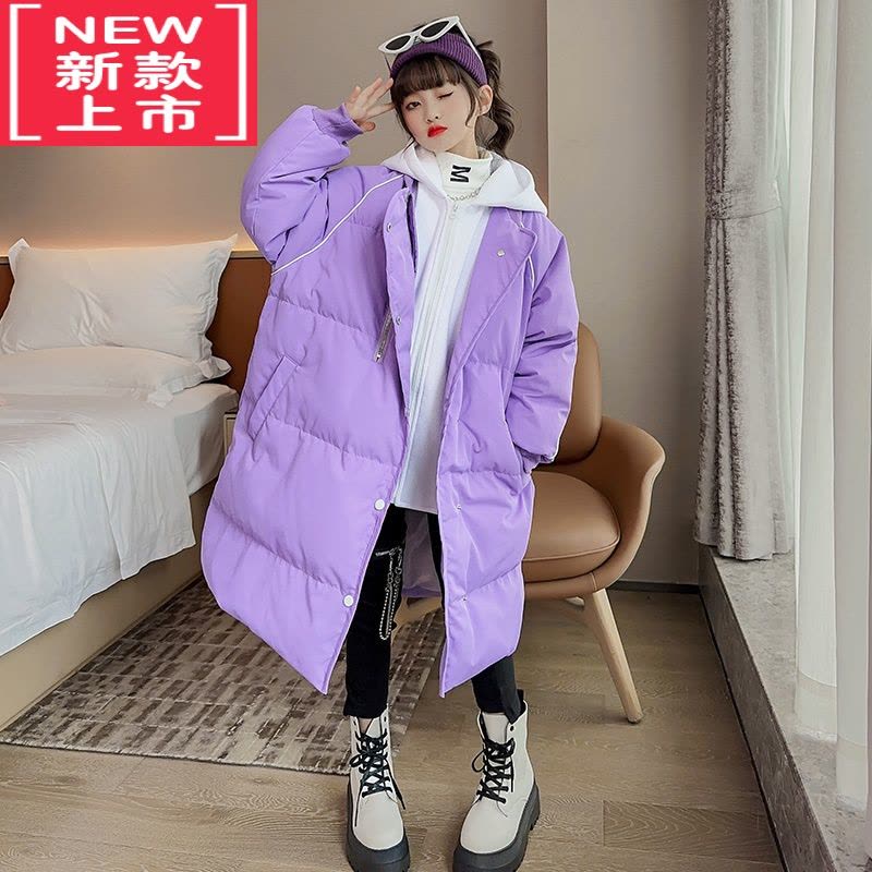 可莉允女童冬装棉服2022新款儿童假两件羽绒棉衣中大童长款过膝棉袄外套图片