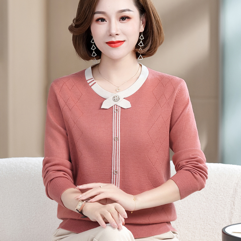 语娄中年女装针织打底衫毛衣新款洋气妈妈装秋季宽松长袖上衣