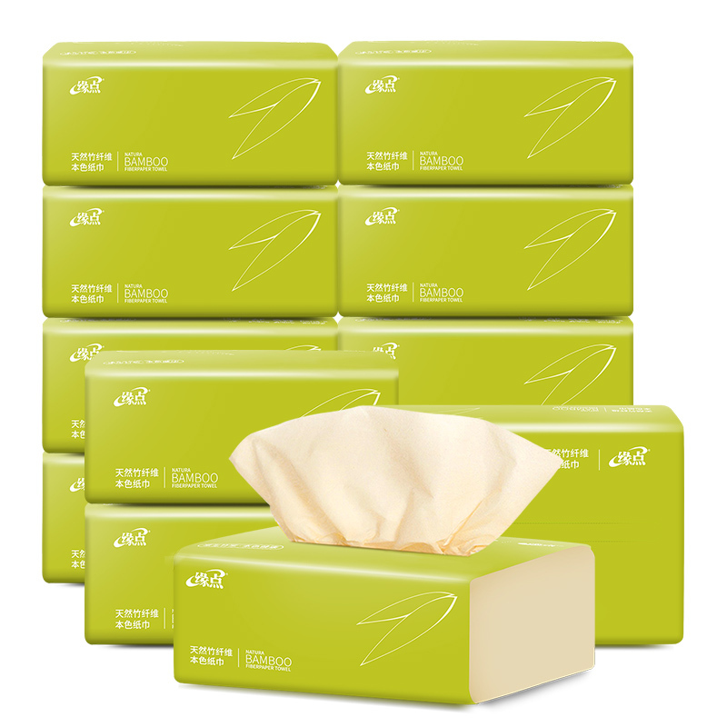 缘点竹纤维本色抽纸家用抽取式餐巾纸12包整套装面巾纸