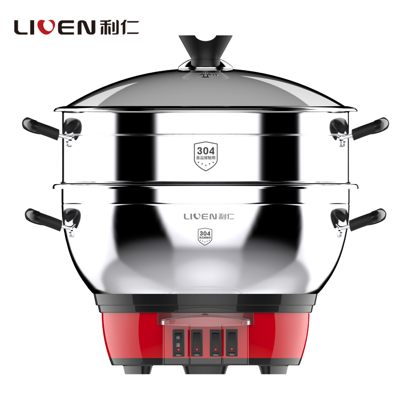 利仁(Liven)电蒸锅家用商用电热锅电煮锅电炒锅多用途锅双层5L大容量不锈钢DG-B320