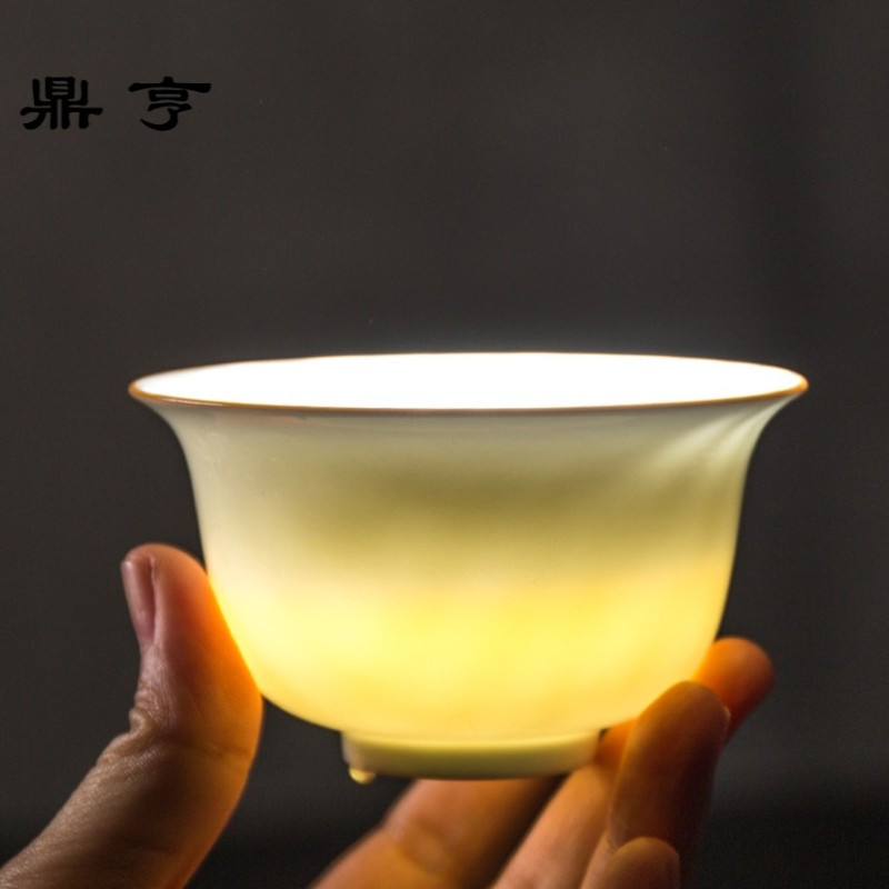 鼎亨甜白瓷盖碗薄胎三才盖碗茶杯大号景德镇白瓷功夫茶具套装陶瓷
