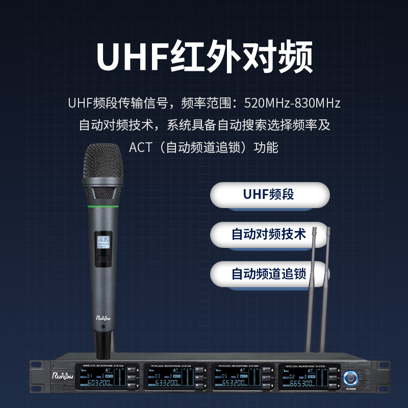 润普Runpu会议音频扩声系统 专业无线一拖四手持麦克风话筒 UHF红外对频RP-SU34Y高清大图