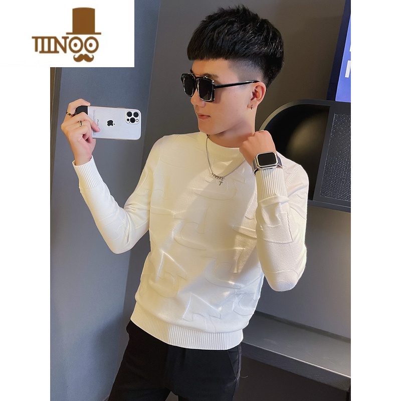 YANXU高端毛衣男士修身潮牌上衣服2023新款痞帅内搭针织打底衫高清大图