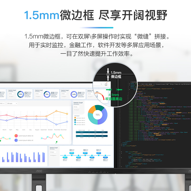 AOC电脑显示器 23.8英寸24E2HM全高清VA屏 低蓝光不闪窄边框 安防监控办公可壁挂爱眼不闪显示屏
