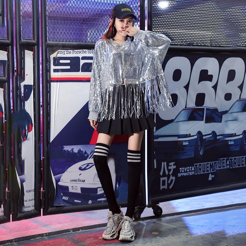 s 韩版爵士舞女团演出服宽松亮片现代舞蹈服装女套装表演跳舞衣服潮