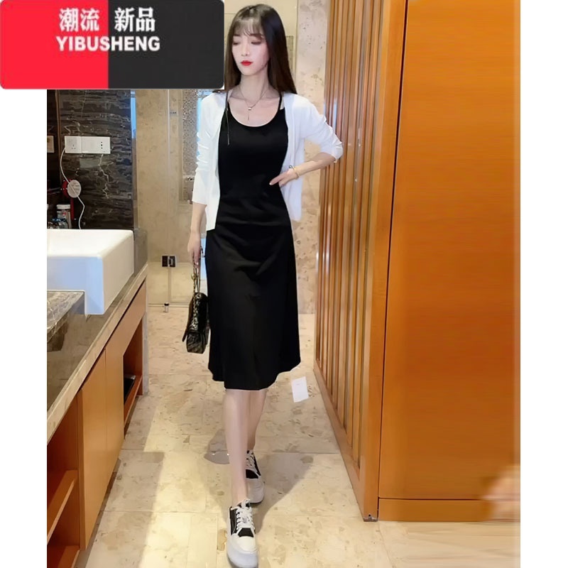YIBUSHENG小个子盐系穿搭套装裙女季新款纯欲风针织开衫吊带连衣裙两件套