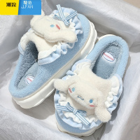 聚范ip玉桂狗棉拖鞋月子2023新款室内家居厚底防滑女士毛绒拖鞋 白蓝色大耳狗花围裙 36-37适合35-36脚穿