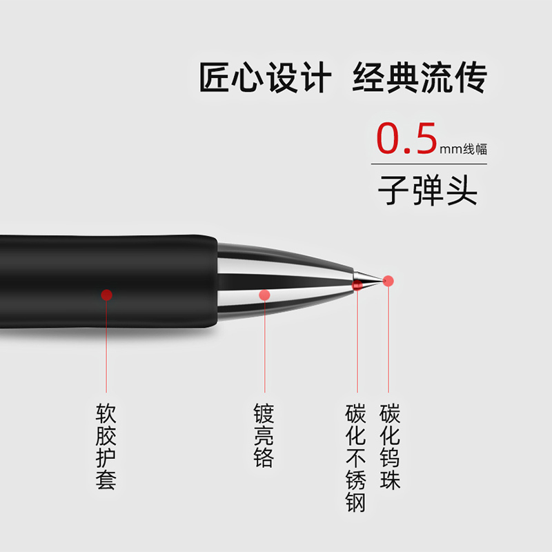 史泰博 YD GP1005 按压式中性笔 升级款 0.5 黑色蓝色红色 整盒