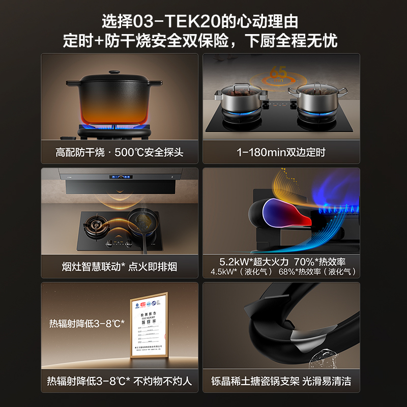 方太燃气灶全新升级嵌入式灶具天然气5.2kW猛火70%热效率定时防干烧可联动 [黑色]03-TEK20 液化气高清大图