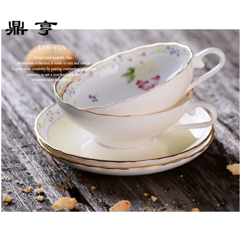 鼎亨小碎花精细骨瓷花茶杯红茶杯 下午茶杯咖啡杯 描金 雅致礼品