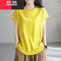 YIBUSHENG2024新款T恤女装短袖圆领时尚休闲文艺简约宽松复古上休上Y简 XL 黄色