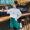 绿彩虹光女童夏季套装2023新款儿童洋气短袖网红衣服夏装休闲运动两件