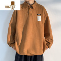 YANXU灯芯绒Polo衫卫衣男秋季潮牌港风贴标宽松大码胖子套头外胖 L110-130斤 咖啡色