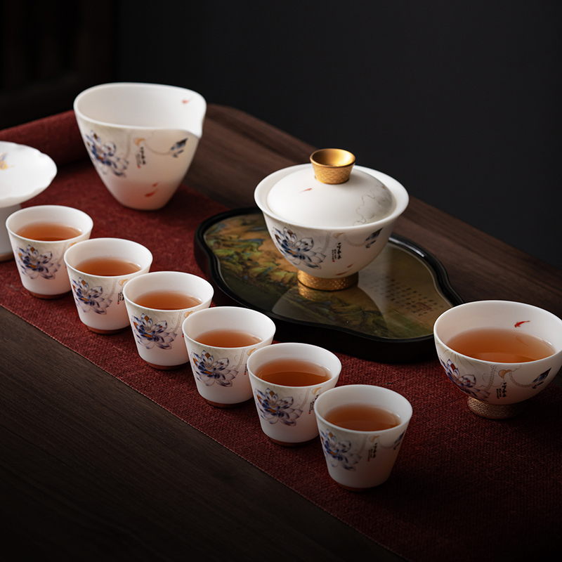 MULTIPOTENT整套功夫茶具羊脂玉高轩盖碗套组(妙色清欢) 精美伴手礼盒套装