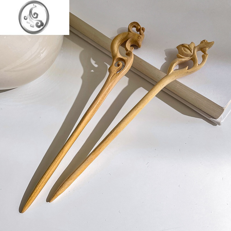 jimi手工桃木簪子diy材料包古风发簪女简约现代木质盘发成品木簪工具