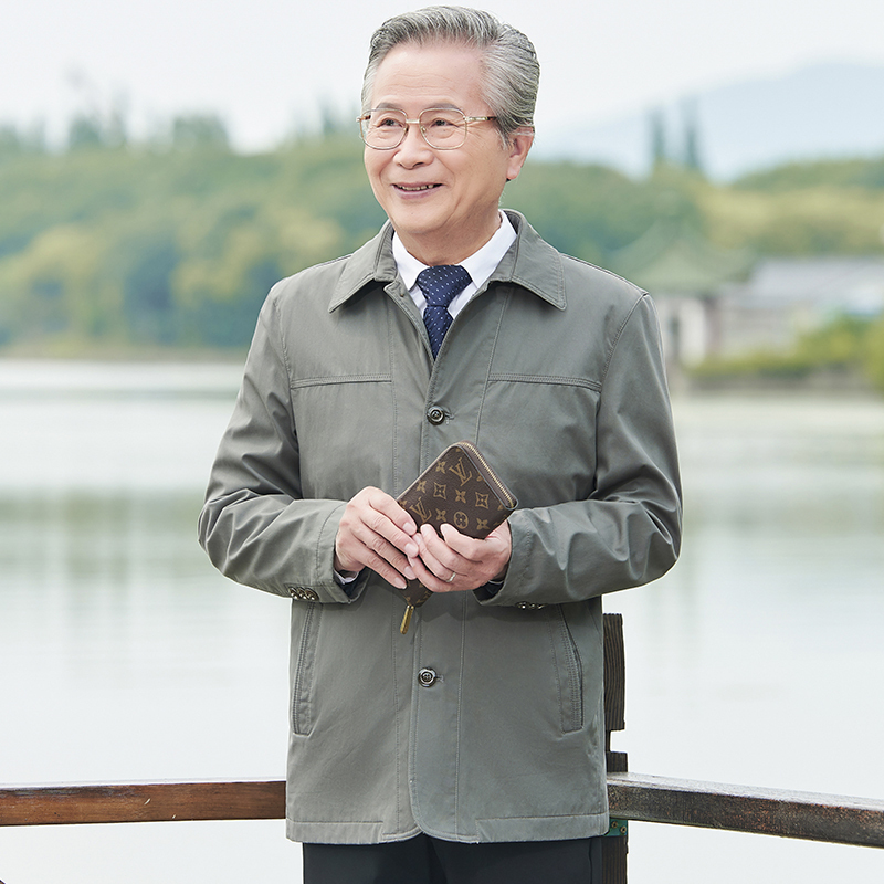 lake爸爸外套春秋棉中老年夹克衫男装上衣老年外衣宽松老人爷爷衣服