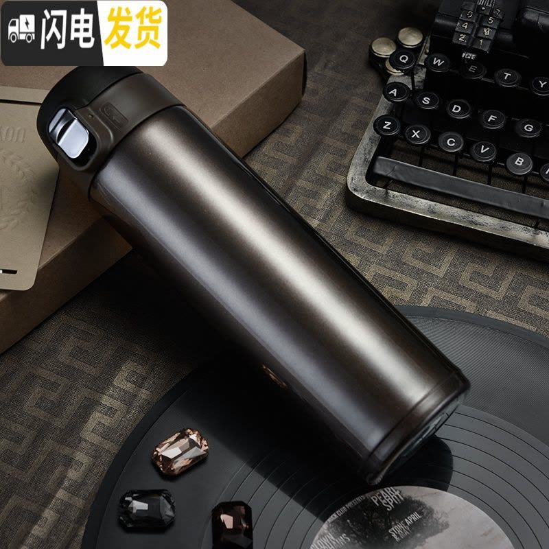 三维工匠保温杯男女士不锈钢真空车载弹跳盖杯子学生户外便携水杯礼品定制 咖啡色500(304内胆)级款图片