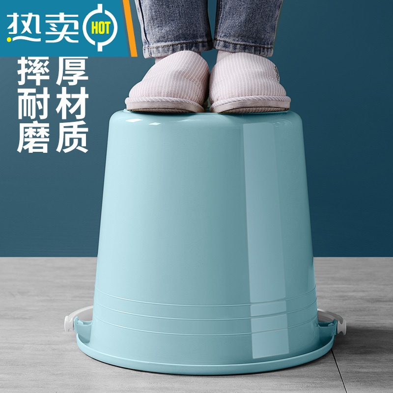 敬平塑料桶水桶家用储水用大水桶加厚带盖塑料圆桶手提大号宿舍洗衣桶 [撞色高颜值18升水桶-有盖送肥皂盒]-蓝色高清大图