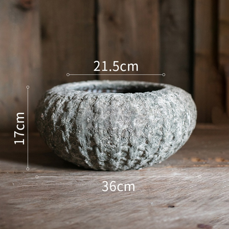 家柏饰(CORATED)复古手工土陶罐粗陶花盆 红陶灰色圆形吊兰绿萝多肉插花透气 圆形花器(小号) 大高清大图