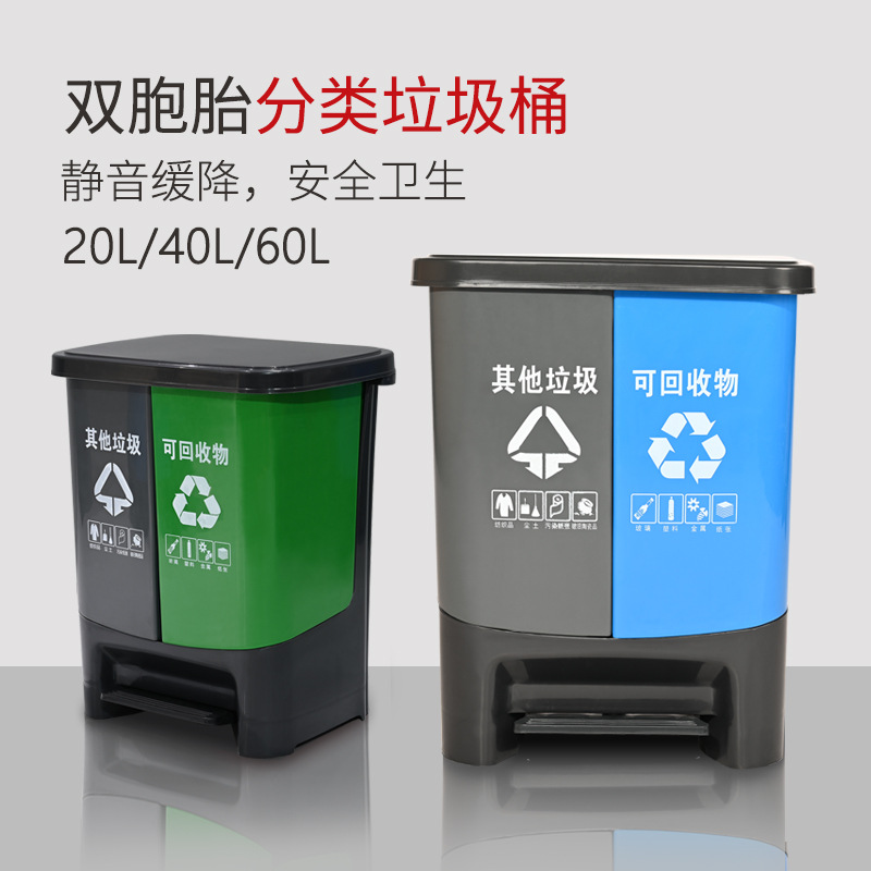 南京四色分类脚踏垃圾桶60L双分类垃圾箱家用酒店商务学校大号 40L分类(颜色备注)高清大图