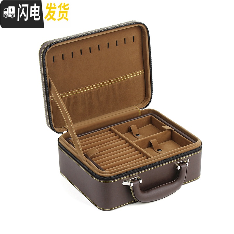 三维工匠皮质多功能旅行便携专业珠宝首饰箱双层可分离首饰品收纳盒高清大图