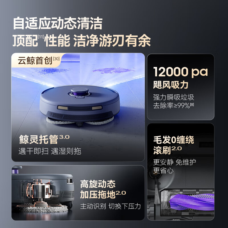 云鲸(NARWAL)云鲸扫地机器人扫拖一体自动清洗全自动拖地擦地机机械臂毛发0缠绕 逍遥001深空灰上下水版高清大图