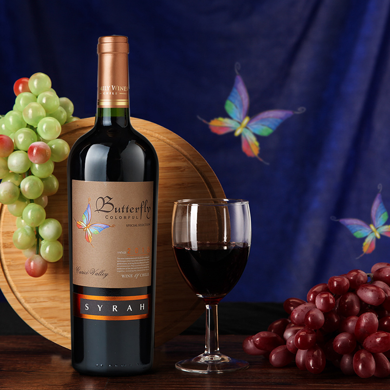 智利进口彩蝶珍藏西拉红葡萄酒干红红酒13度750ml