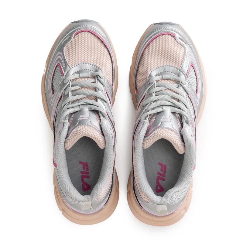 FILA高回弹缓震跑鞋女款YK复古拼接白粉拼色运动鞋高清大图