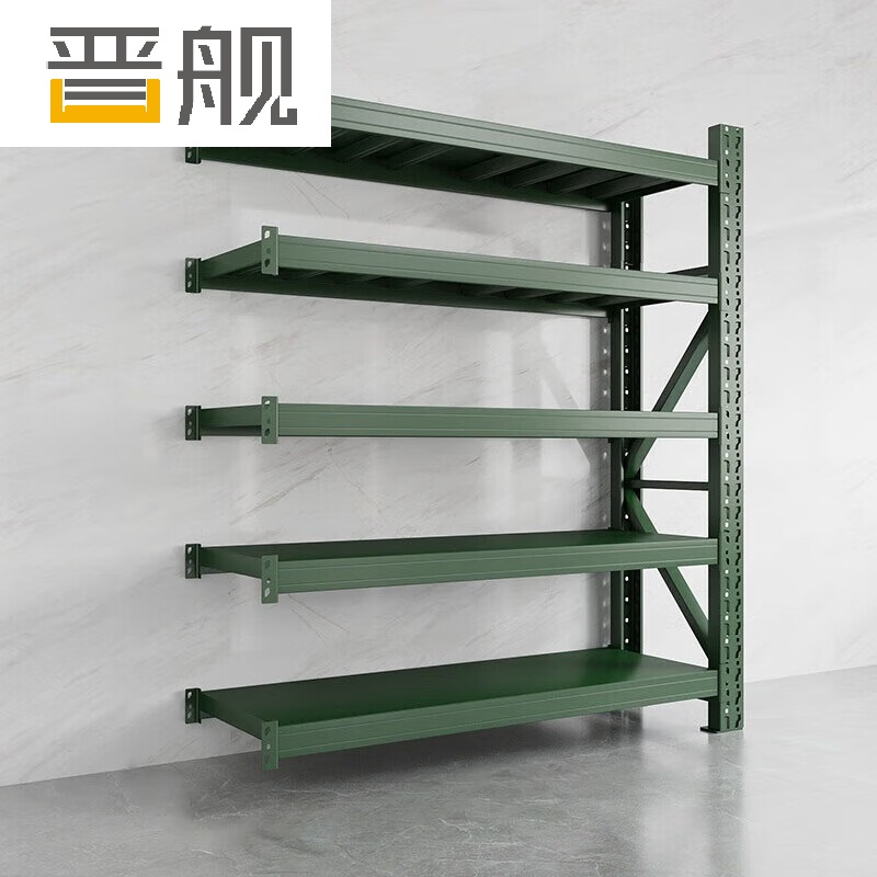 晋舰货架仓储库房储物架军绿色五层副架300kg/层重型200*60*250cm