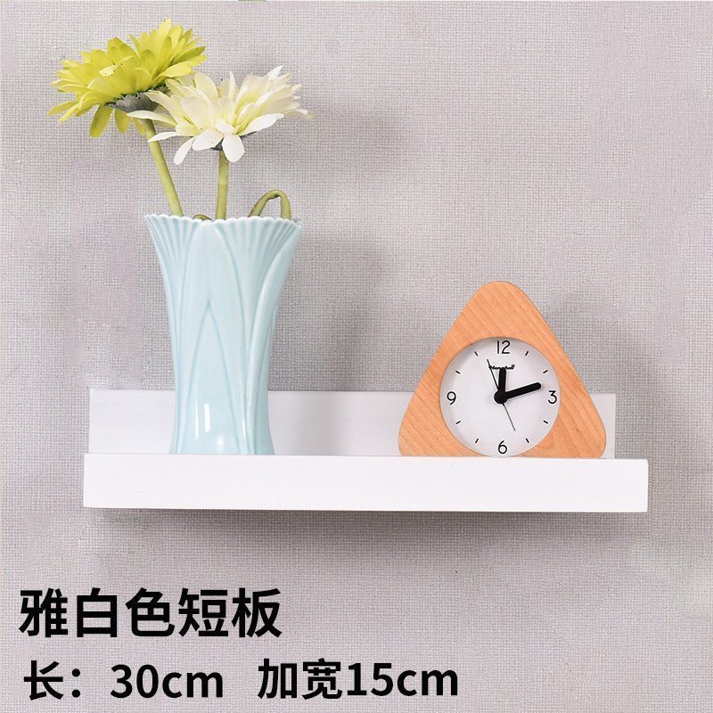 美帮汇客厅墙上置物架卧室壁挂电视背景墙装饰架一字实木板简约现代书架 复古色两件套高清大图