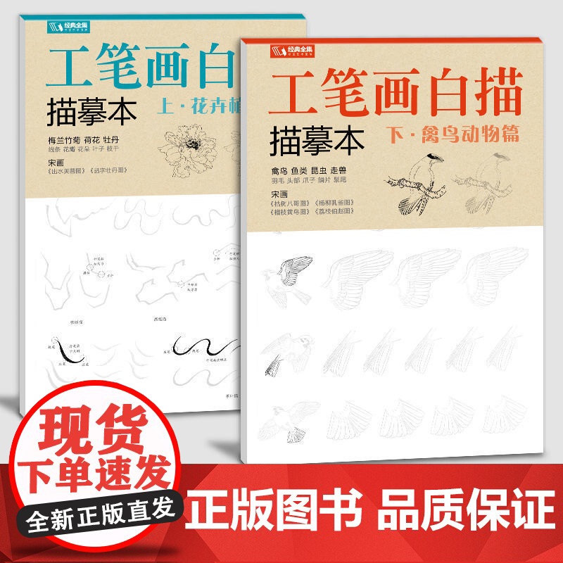 [送笔墨碟]工笔画白描描摹本上下2册/基础训练篇+强化提高篇sh高清大图