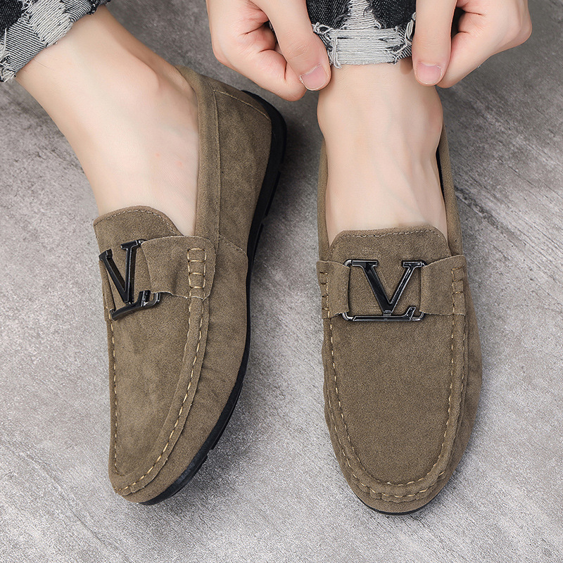 奥康豆豆鞋男夏季新款一脚蹬懒人休闲鞋磨砂皮鞋软底透气个性百搭韩版