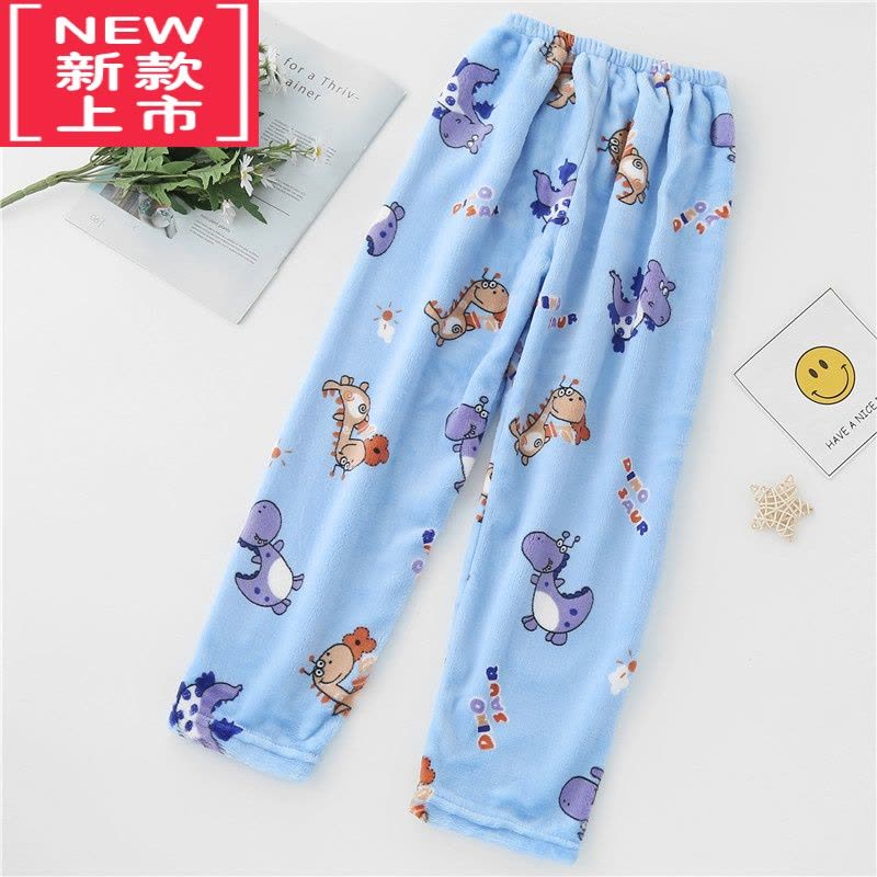 可莉允儿童睡裤宝宝珊瑚绒暖暖裤秋冬女童加绒保暖单裤男童法兰绒家居裤保暖裤图片