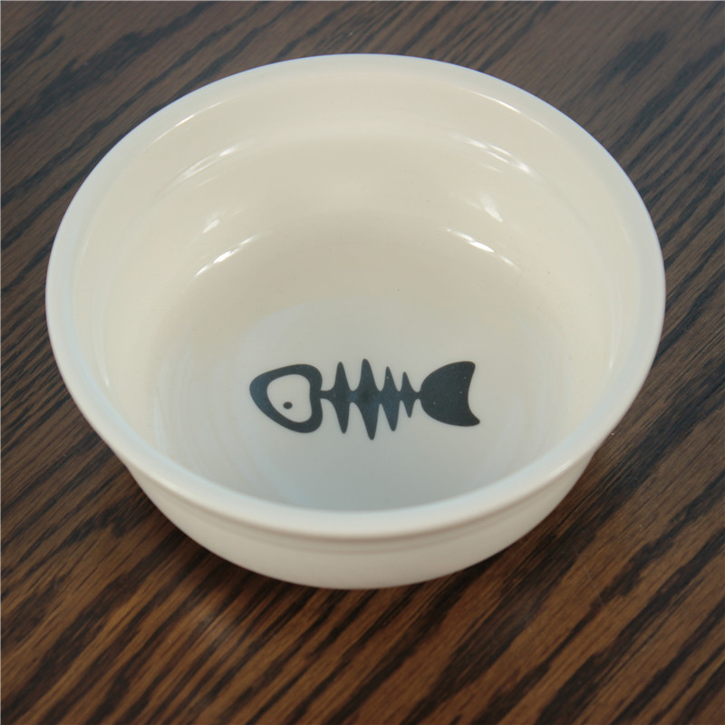 宠物餐桌 卡通陶瓷碗双碗 碗和铁丝碗架可分离 猫碗狗碗食碗盆 鱼骨头单碗 均码，适合小型犬和猫咪