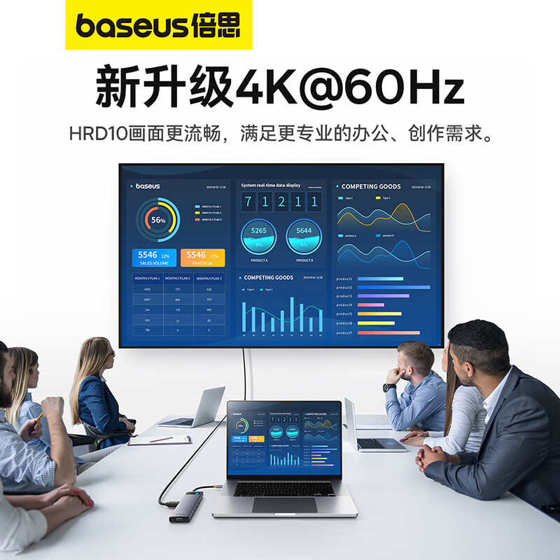 倍思拓展坞-Type-C扩展坞HUB分线集线转换器4K60Hz投屏通用雷电PD100W快充双读卡