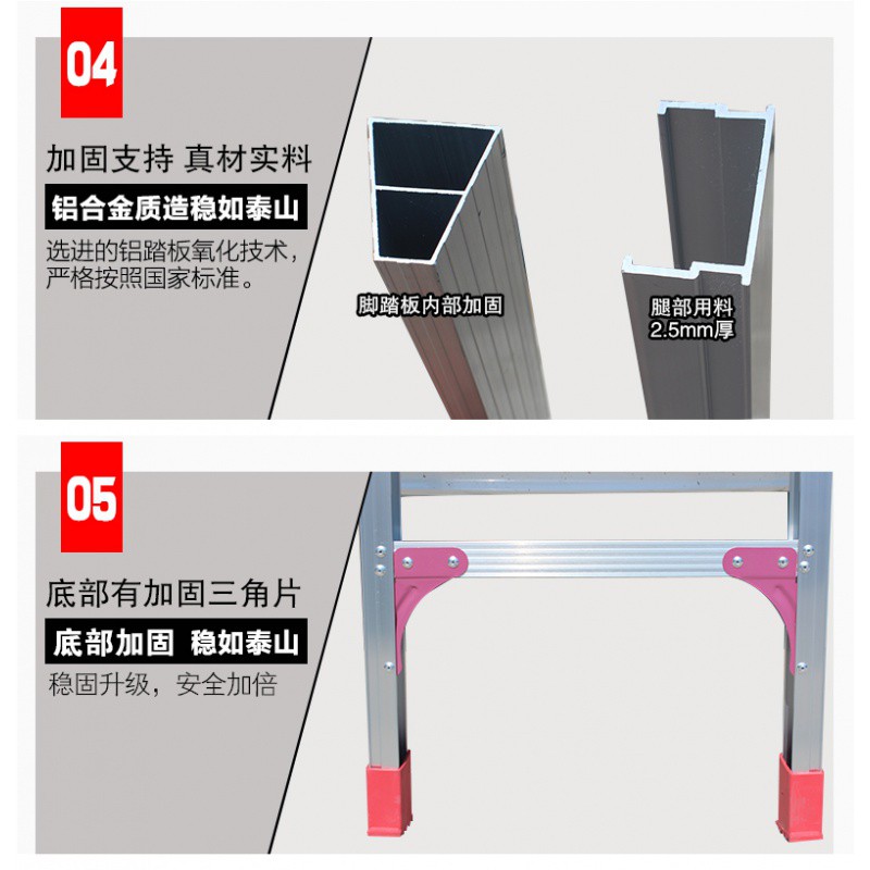 加厚铝合金梯子家用折叠一字直梯伸缩爬梯楼梯人字梯合梯两用梯子 三维工匠 2.5米翻5米---加厚铝材3.0毫米家用梯高清大图