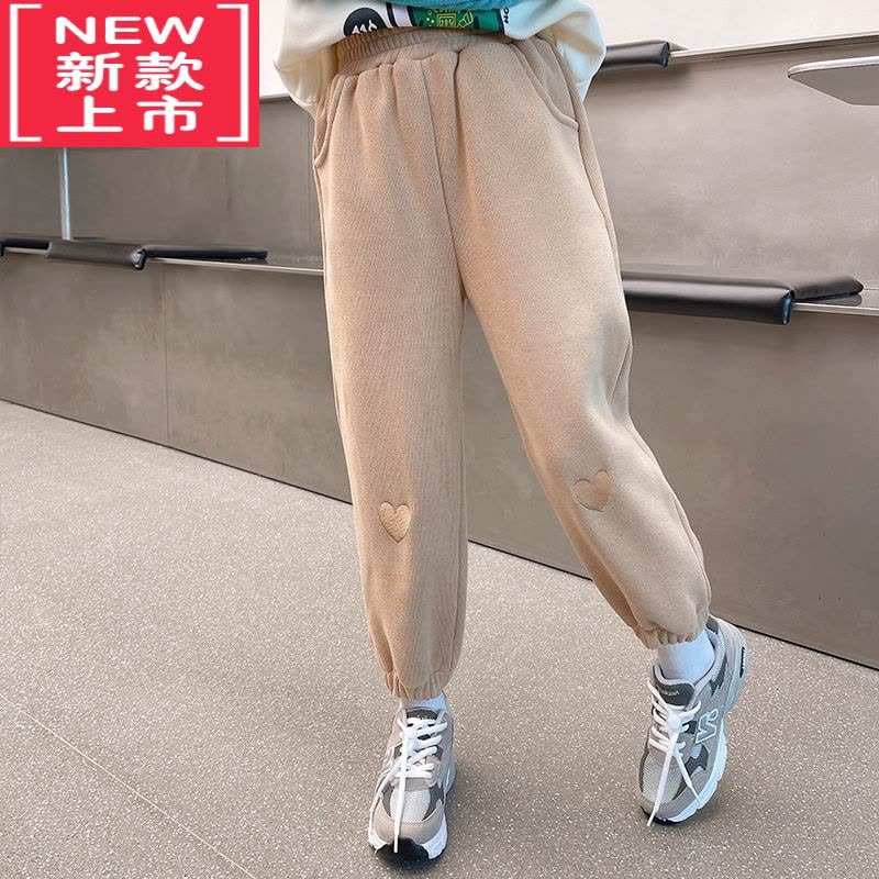可莉允女童加绒运动裤冬季2022新款洋气爱心保暖卫裤休闲裤儿童加厚裤子保暖裤图片