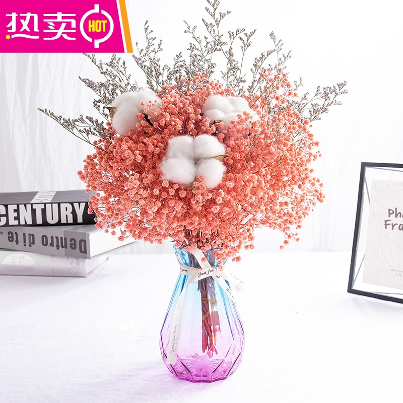 封后 Fenghou 花瓶 花艺满天星干花真花花束家居客厅装饰花插花森系干花永生花带花瓶摆件fenghou 大束琉光玻璃花瓶 粉色满天星 白 棉 情人草 价格图片品牌报价 苏宁易购梦舟家居生活专营店