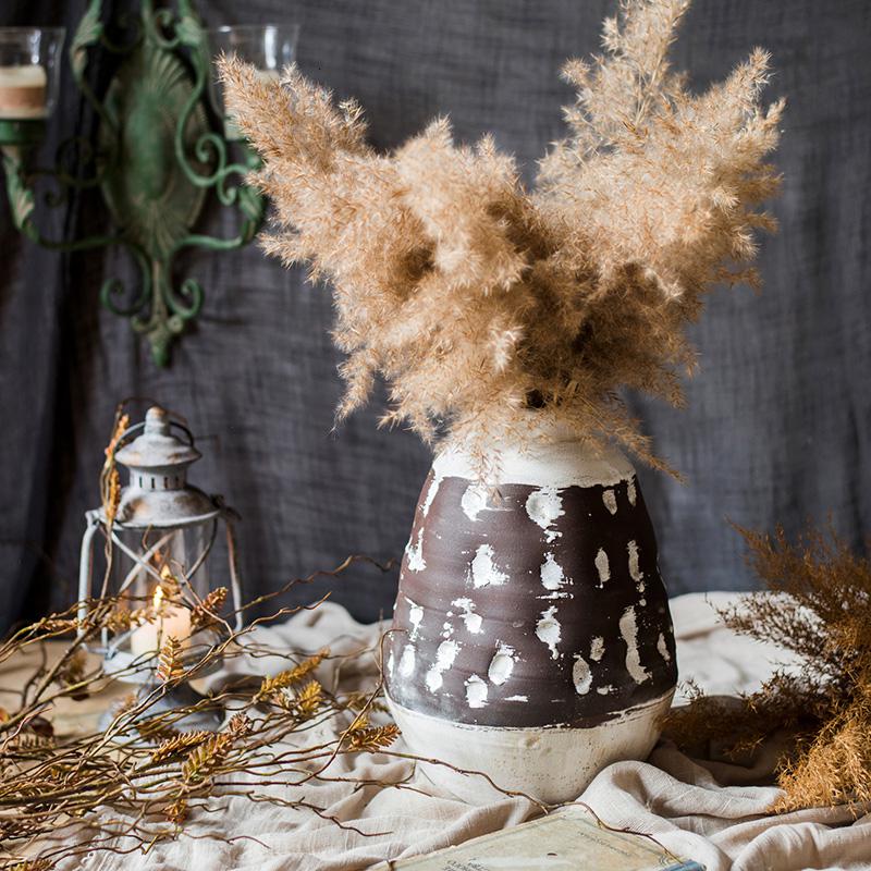 美帮汇手工陶瓷花瓶花器 美式粗放复古做旧古董风 艺术风格摆件 陶瓶&ldquo;脉脉&rdquo;(小)高清大图