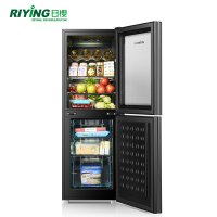 日樱(RIYING)160升小型冰柜冰吧 双门家用冰箱 透明玻璃电冰箱 冷藏展示柜 时尚黑色冰吧红酒茶叶BCD-160D