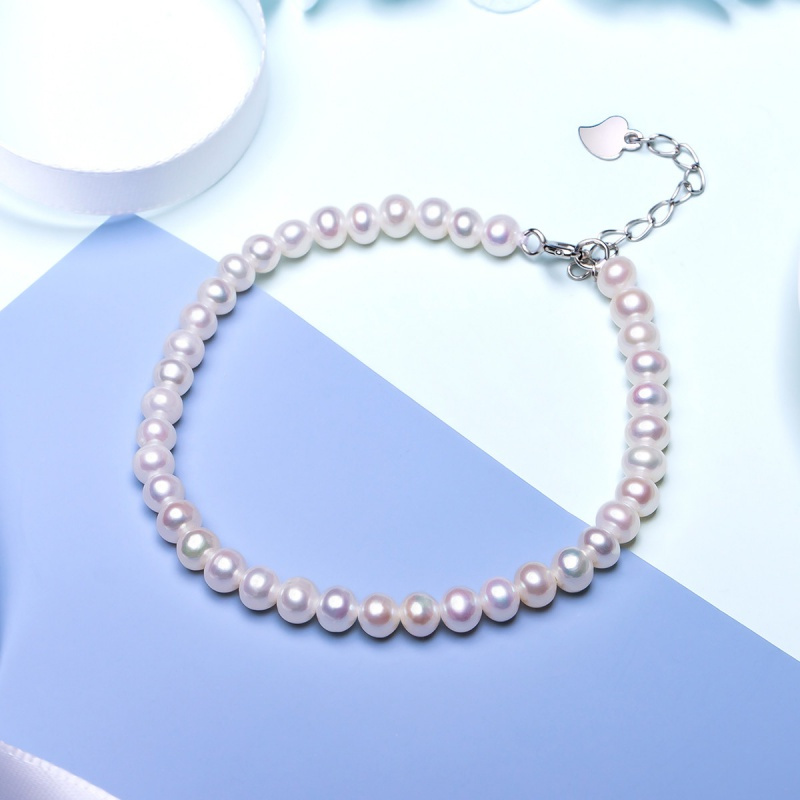 老庙黄金 S925银淡水珍珠手链尾链手链女表白礼