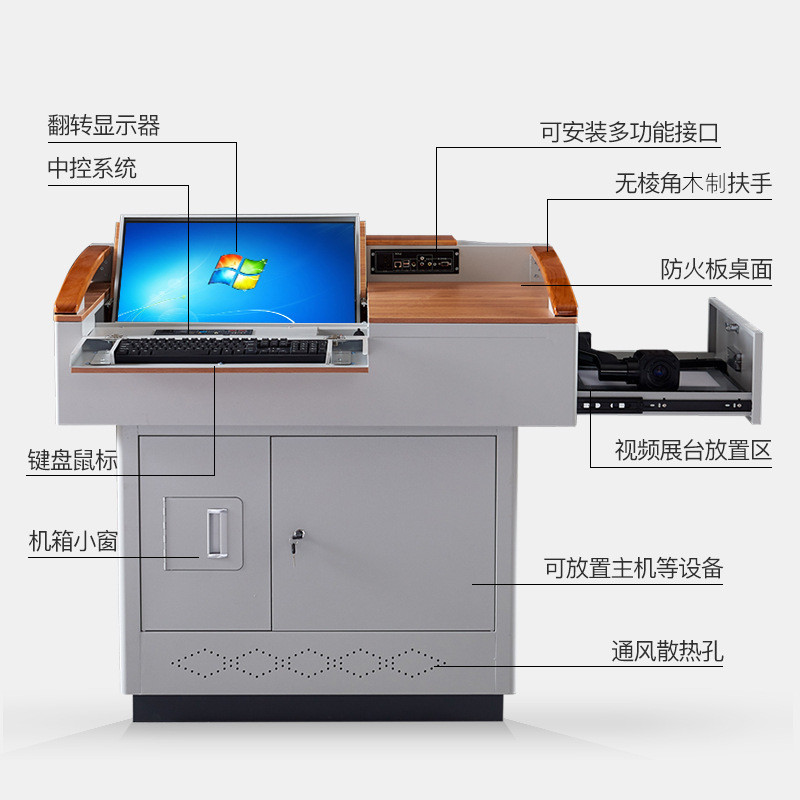 戴劲 多媒体演讲桌班班通讲台中控讲桌电教桌多功能讲桌 款二木制面高清大图