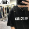 希杰狮王新款男字母印花破洞短袖T恤男潮牌美式休闲圆领半袖上衣百搭潮流