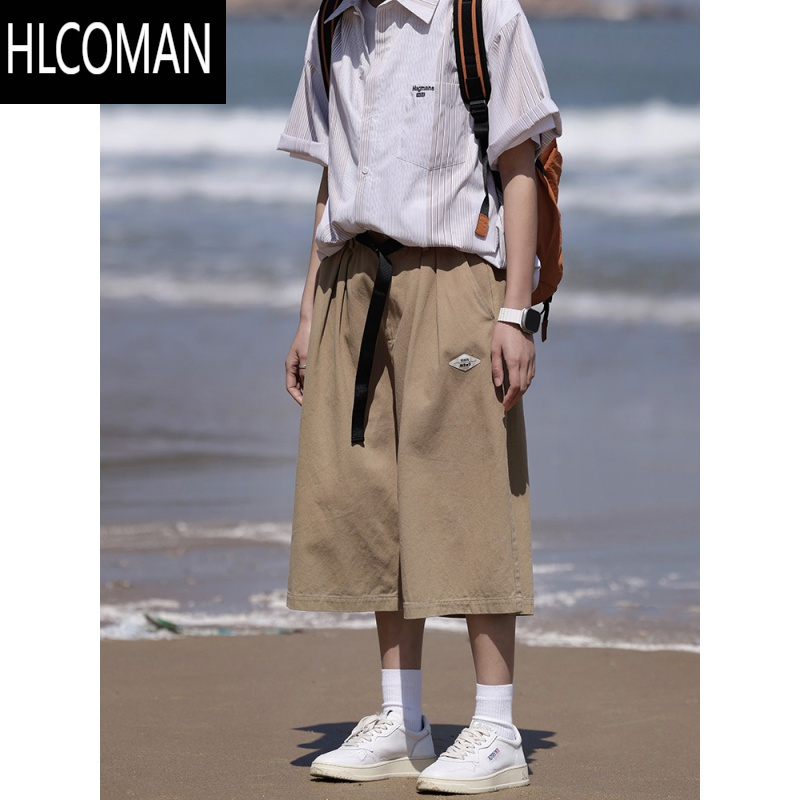 HLCOMAN日系七分裤男生宽松大码过膝短裤夏季美式ins潮牌休闲7分阔腿中裤